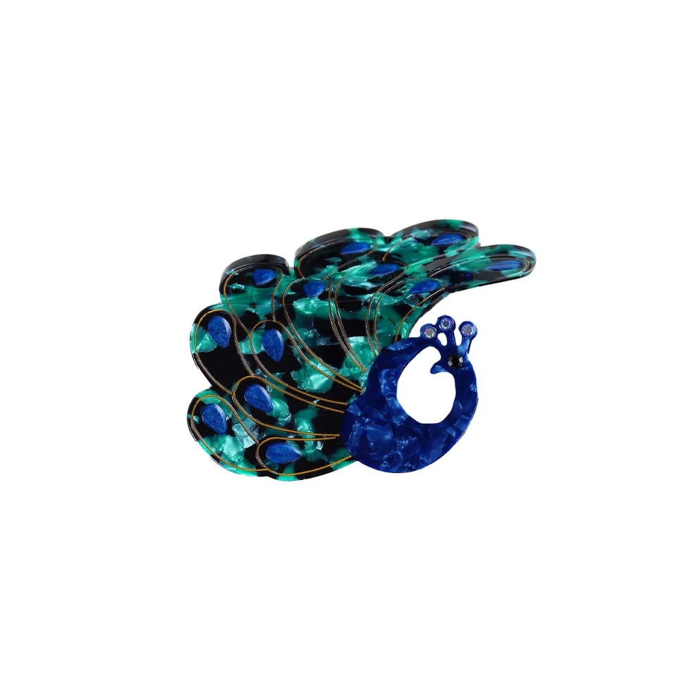 Påfugl hårklemme i grøn og blå – farverig og legesyg – butikalrum.dk | butikalrum.dk