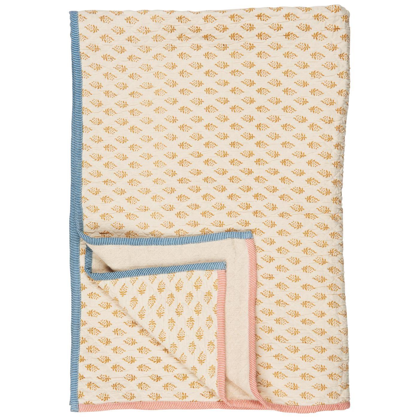 Plaid Vigga mustard print 100% bomuld – køb hos butikalrum.dk