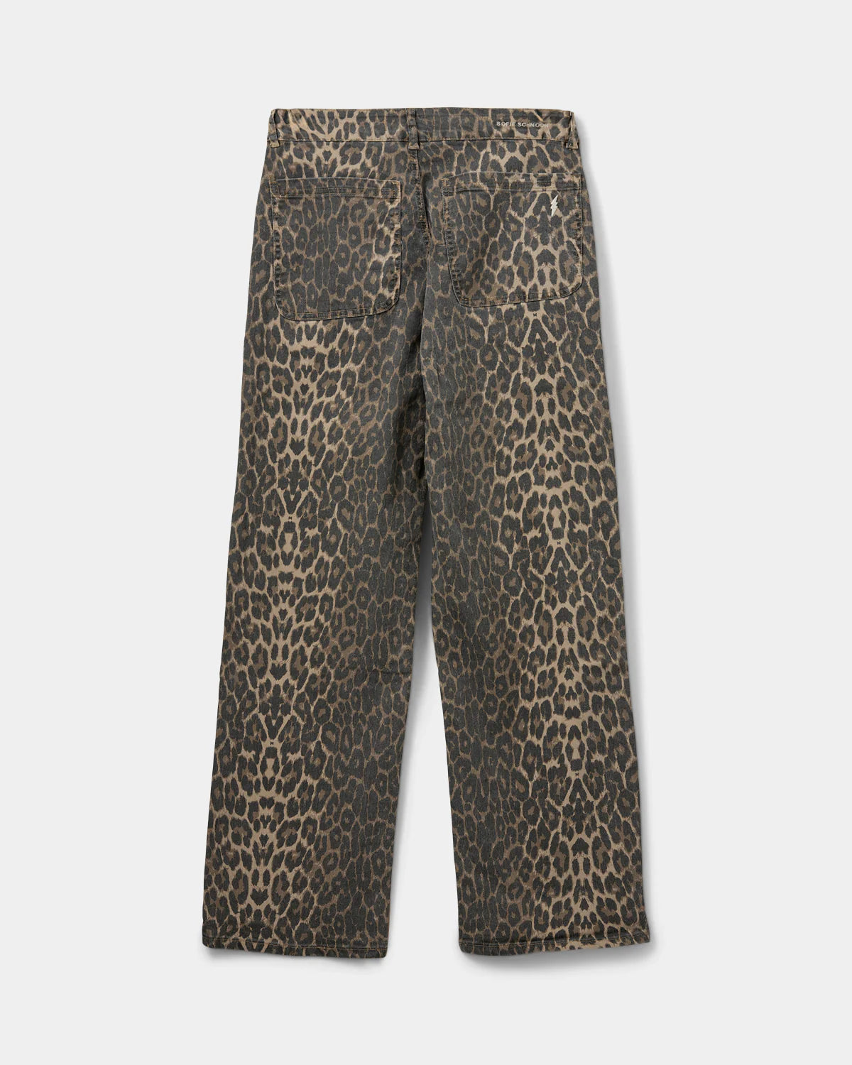 Leopardprintede bukser med relaxed fit, mid waist, lynlås- og knaplukning i stretchkvalitet.