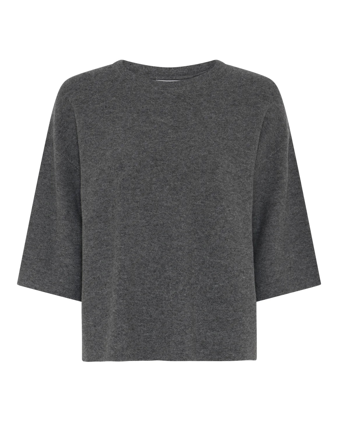 Sissel Knit fra La Rouge i Grey Melange med afslappet pasform og brede 3/4-ærmer i blød yakdown og ultrafine wool – køb hos butikalrum.dk.