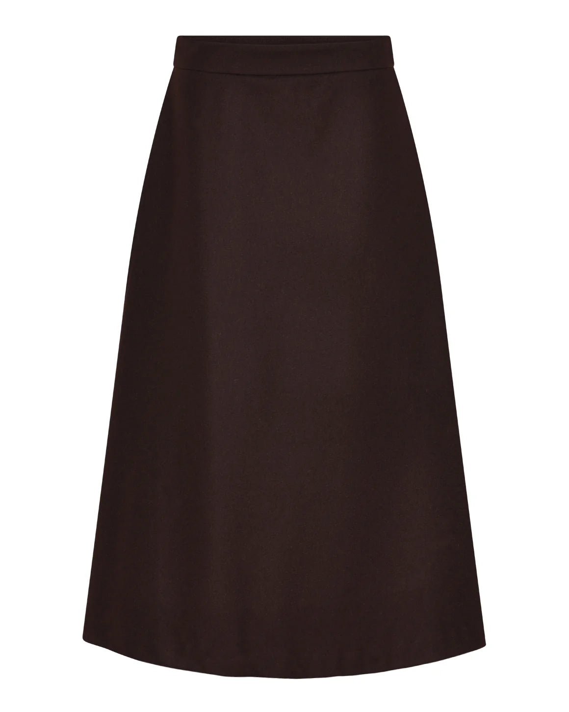 Sofie Skirt fra La Rouge i Dark Brown, elegant A-formet nederdel i en varm uldblanding – køb hos butikalrum.dk.