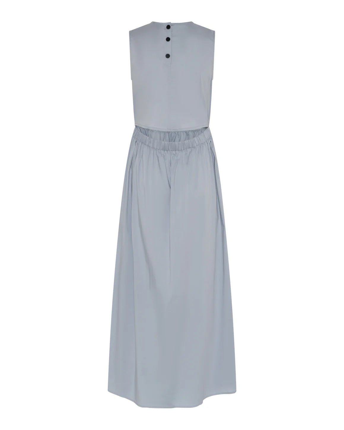 Elegant lang kjole i faded blue fra LA RŌUGE perfekt til bryllup konfirmation og sommerfester med flatterende A-form - køb hos butikalrum.dk