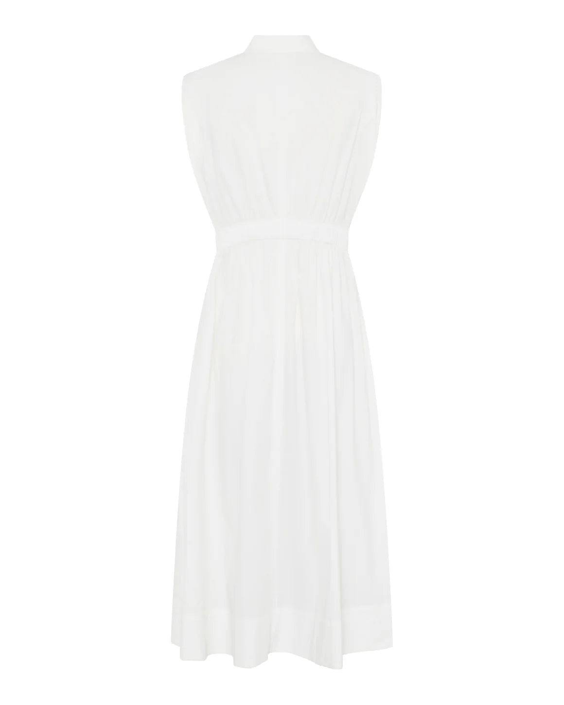 Vilma dress i hvid fra LA RōUGE med V-udskæring, knapper og smock i taljen - elegant skjortekjole