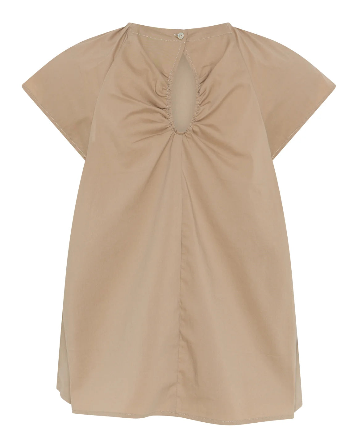 Vilma Sleeveless Top i Sand med smockdetaljer og rynker ved halsudskæringen – køb hos butikalrum.dk.