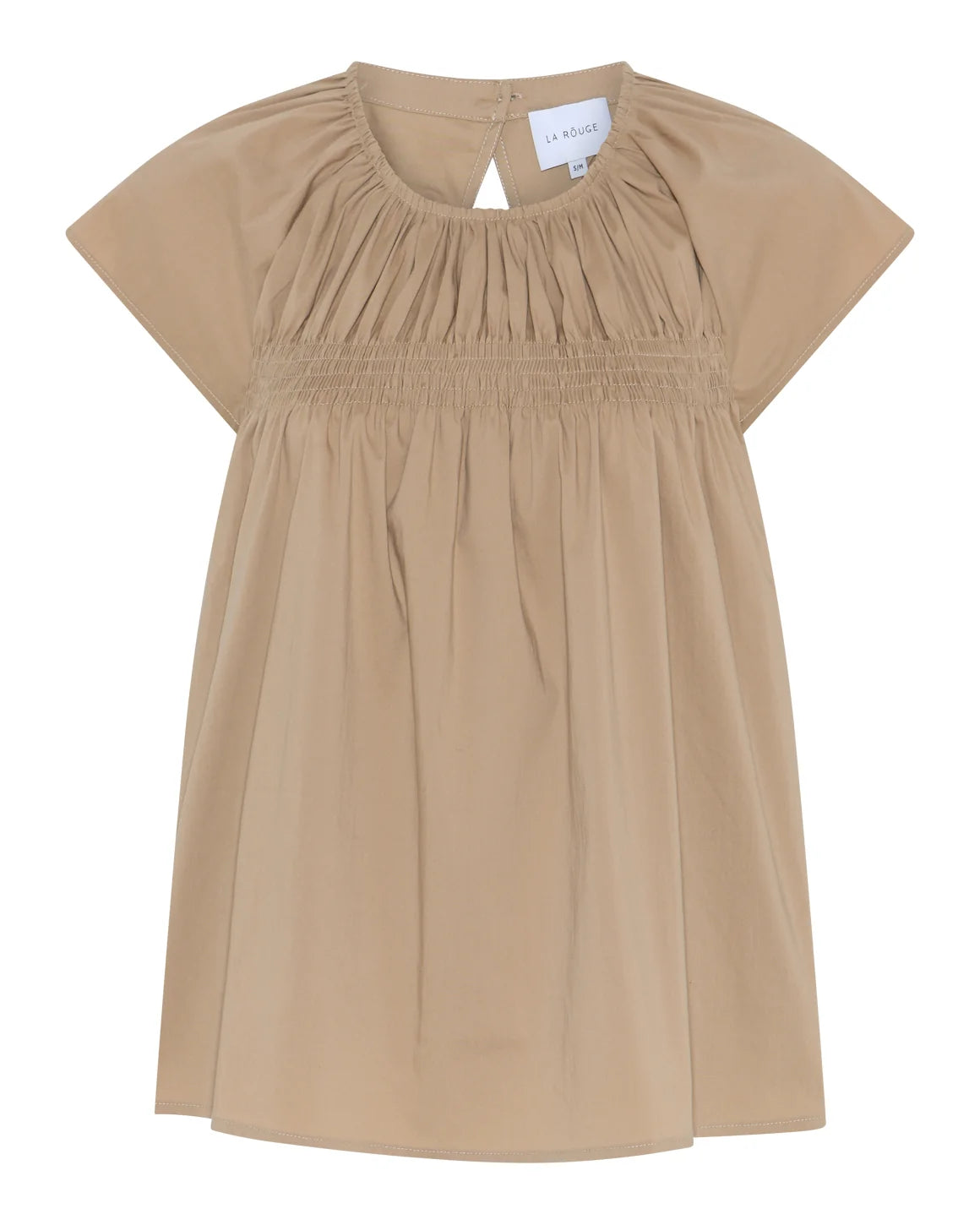 Vilma Sleeveless Top i Sand med smockdetaljer og rynker ved halsudskæringen – køb hos butikalrum.dk.