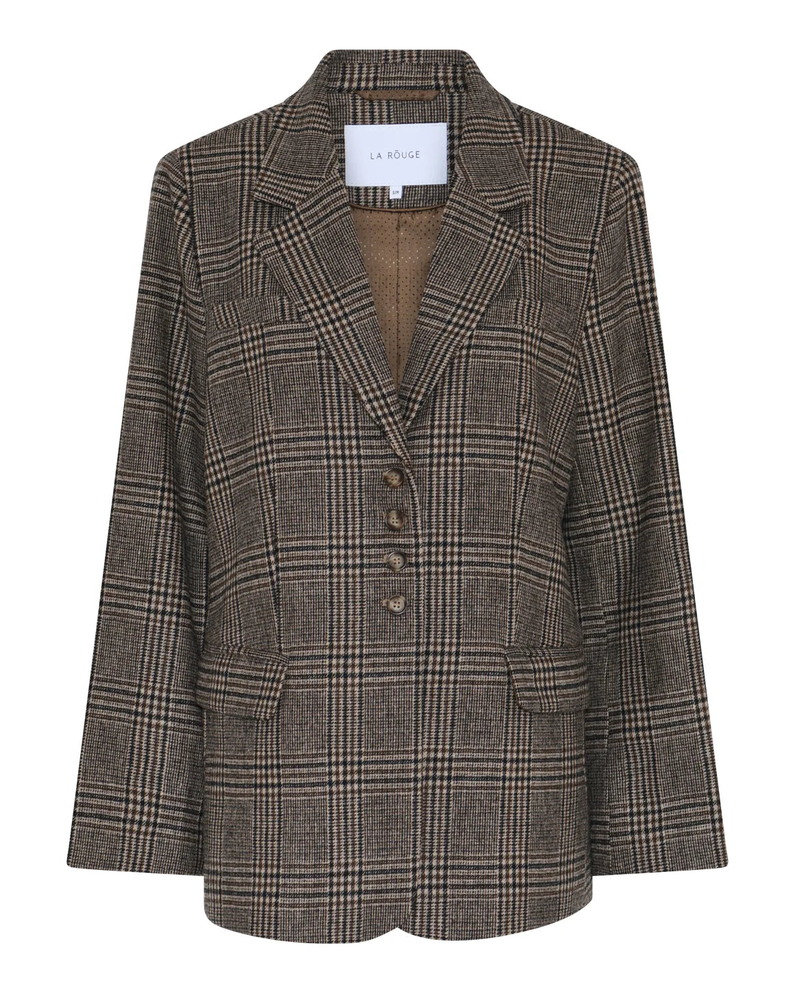 Winnie Wool Jacket fra La Rouge i Brown Checks med løs pasform, klassiske revers og brunternet mønster – køb hos butikalrum.dk.