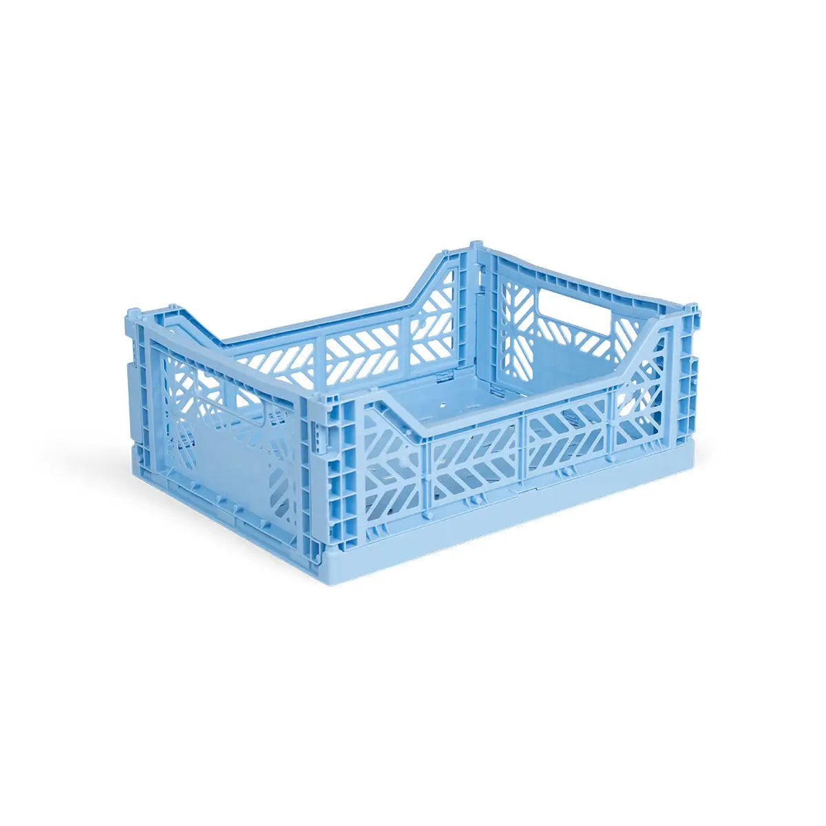 Aykasa Medium foldekasse i Baby Blue, sammenklappelig og stabelbar opbevaringskasse i PP-plast, 40 x 30 x 14 cm – køb hos butikalrum.dk.
