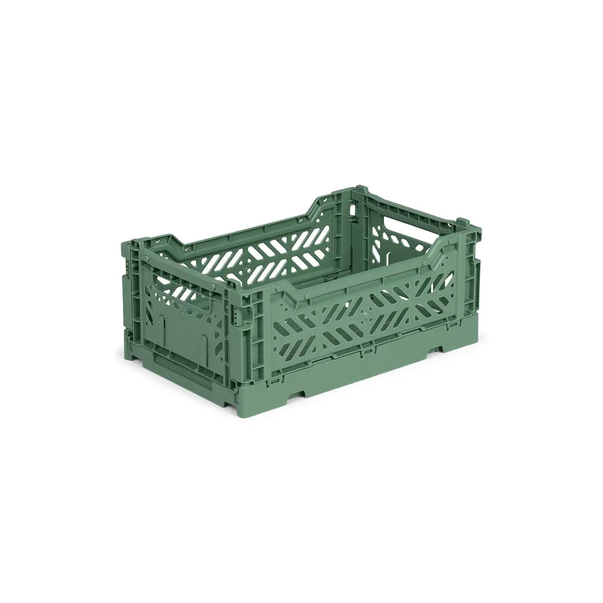 Aykasa Mini foldekasse i Almond Green, lille sammenklappelig og stabelbar opbevaringskasse, 27 x 17 x 11 cm – køb hos butikalrum.dk.