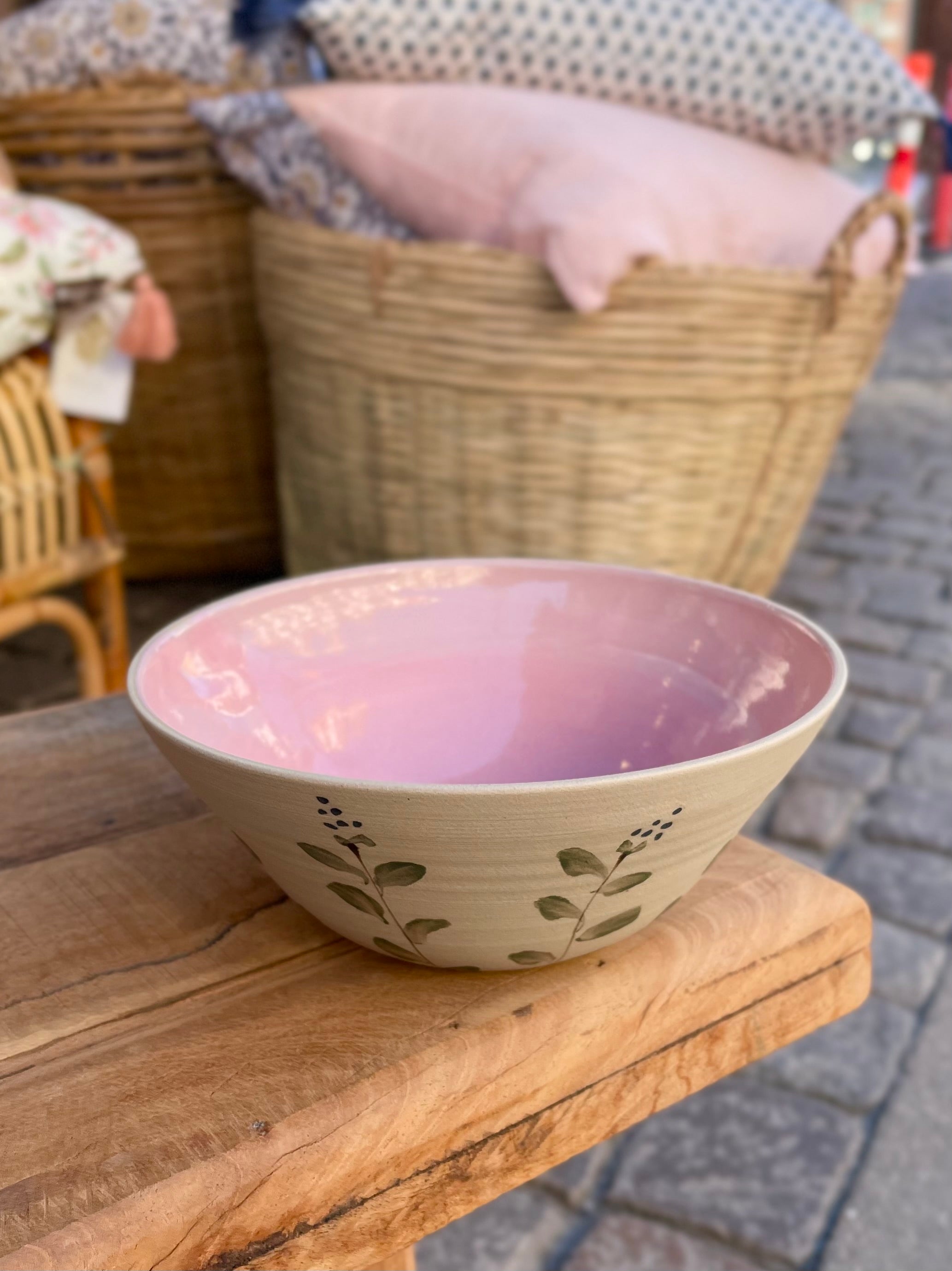 Håndlavet keramik blomsterskål Evig Flor med lyserød midte perfekt til servering eller dekoration - køb hos butikalrum.dk