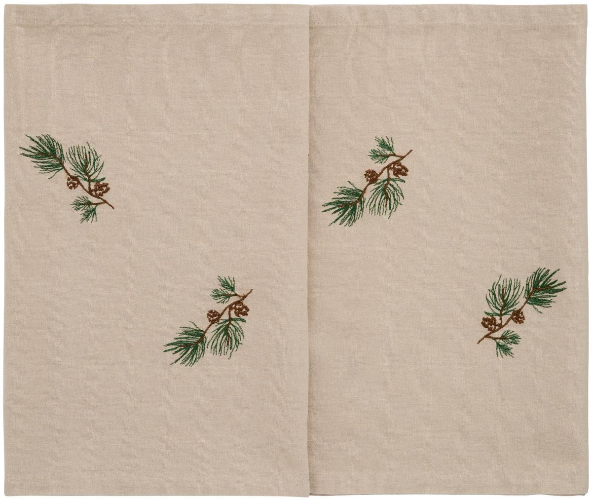 Hørfarvet bordløber Tradition med broderede fyrregrene og kogler, 30 x 160 cm – køb hos butikalrum.dk.