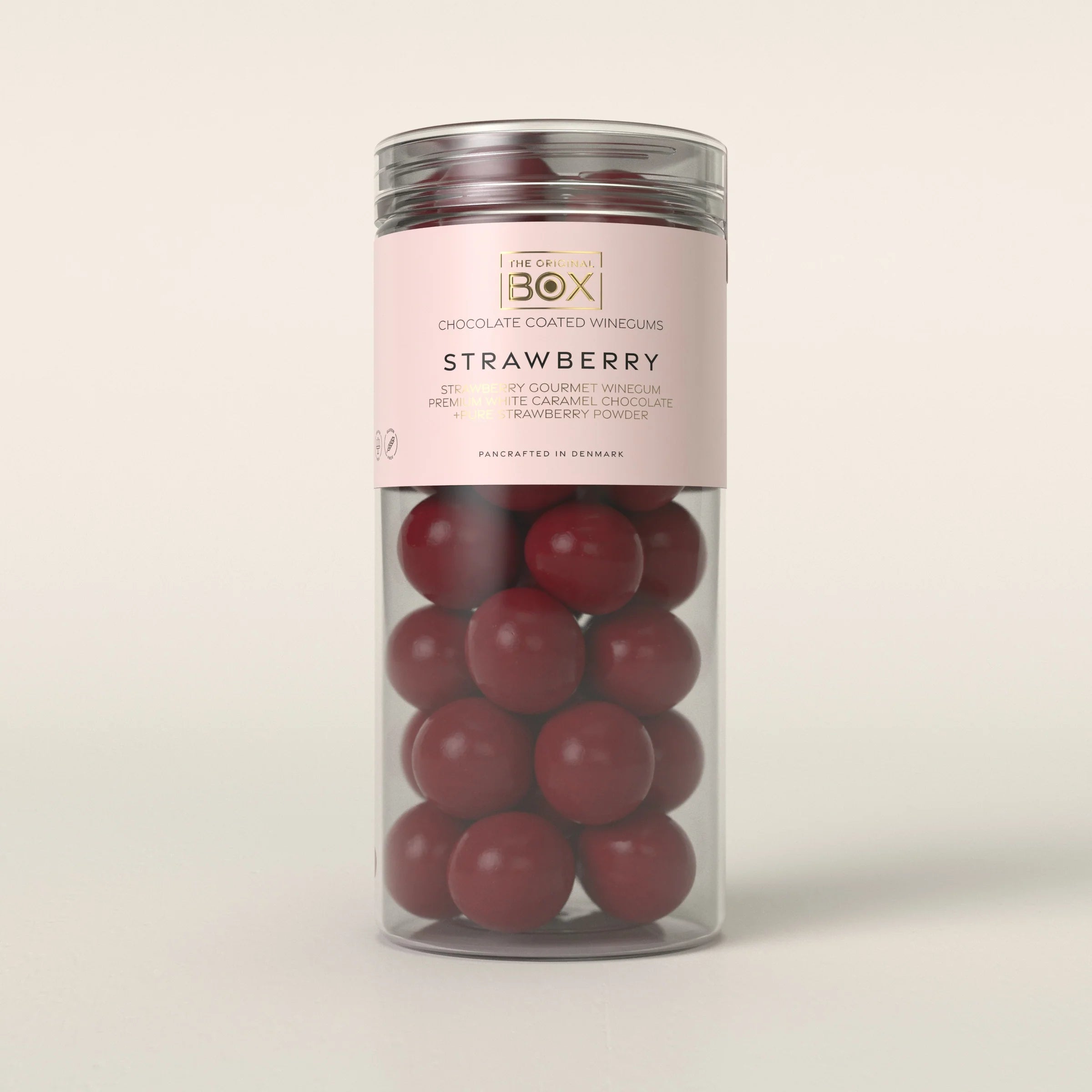 Stor Box The Original beholder med gourmet vingummi i jordbær og blød chokolade – køb hos Butik Alrum