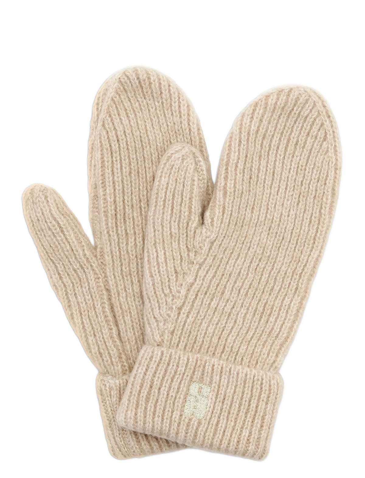 Brenda Mittens fra Sui Ava i Beige, bløde chunky ribstrikkede vanter med uld og genanvendt polyester – køb hos butikalrum.dk.