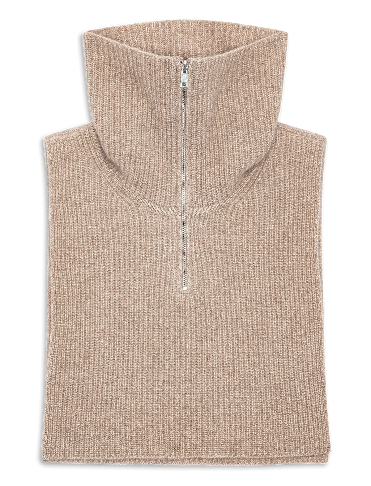 Cashmere Zip-up Neck Warmer i Camel, blød halsedisse i 100% cashmere med høj hals og lynlås foran – køb hos butikalrum.dk.