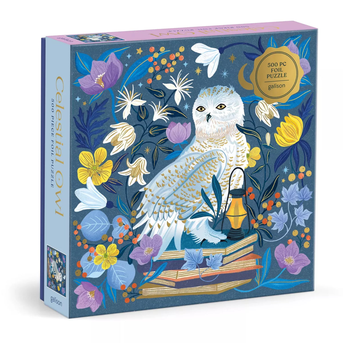 Celestial Owl puslespil med 500 brikker, uglemotiv og fine folieelementer fra Dawn Cooper – køb hos butikalrum.dk.
