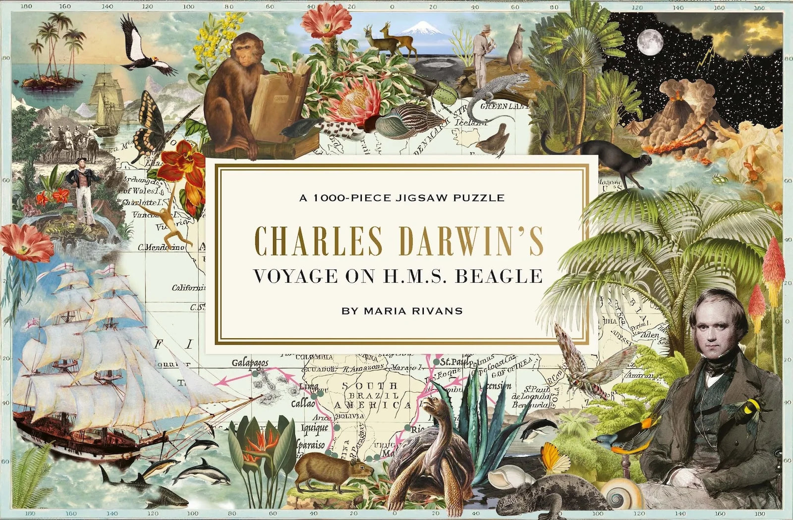 Charles Darwin's Voyage on H.M.S. Beagle puslespil med 1000 brikker og motiver fra Darwins berømte rejse.