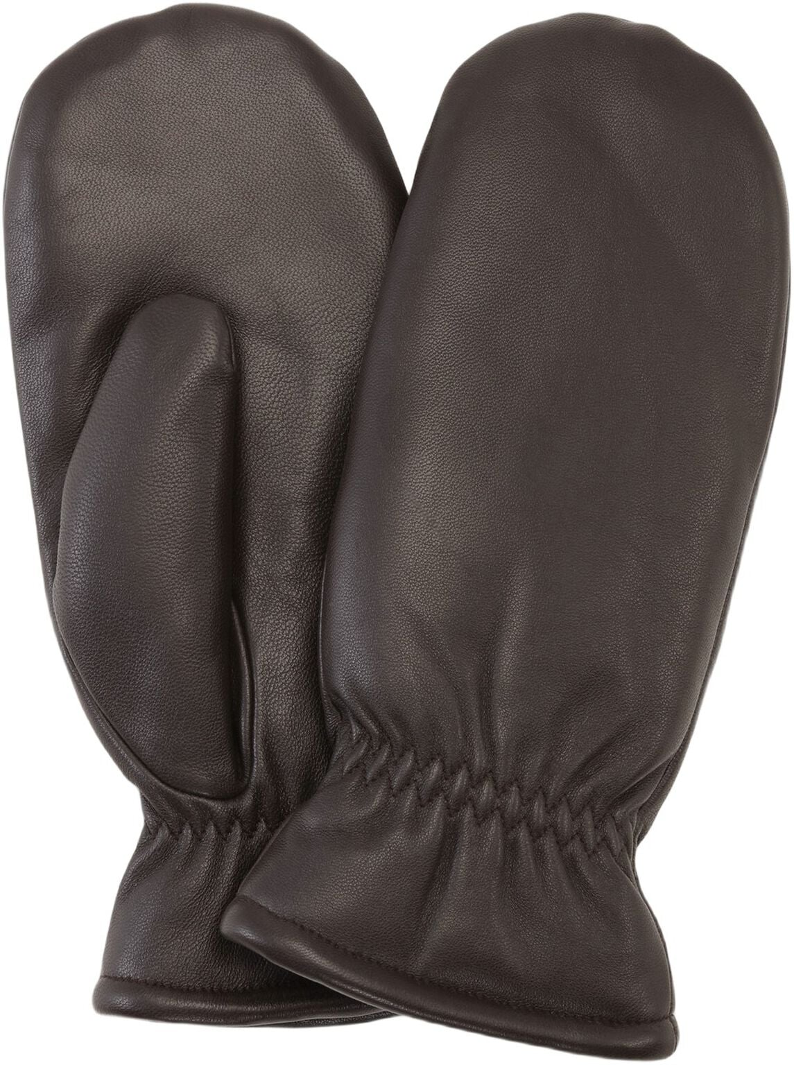 Classic Leather Mittens fra Sui Ava i Dark Brown, elegante luffer i blødt fåreskindslæder med varmt polyesterfor – køb hos butikalrum.dk.