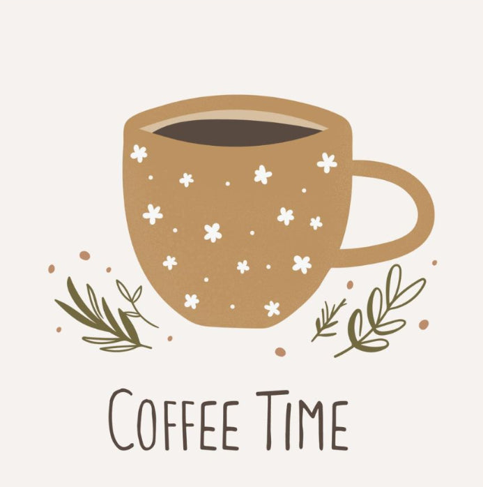 Servietter med teksten 'Coffee Time', ideelle til at skabe hygge ved kaffebordet