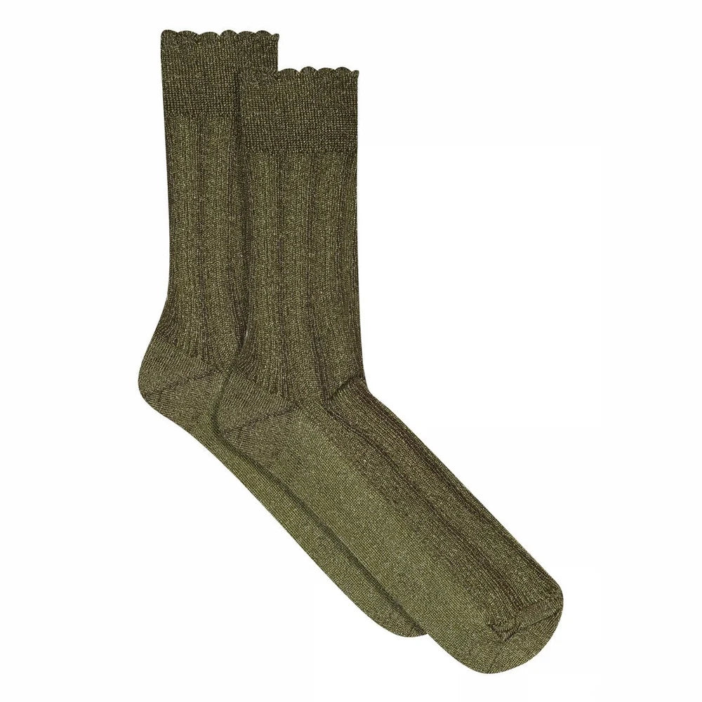 Julia glitter socks fra MPwoman i Capulet Olive med glimmer, bred ribkant og forstærket hæl og tå.