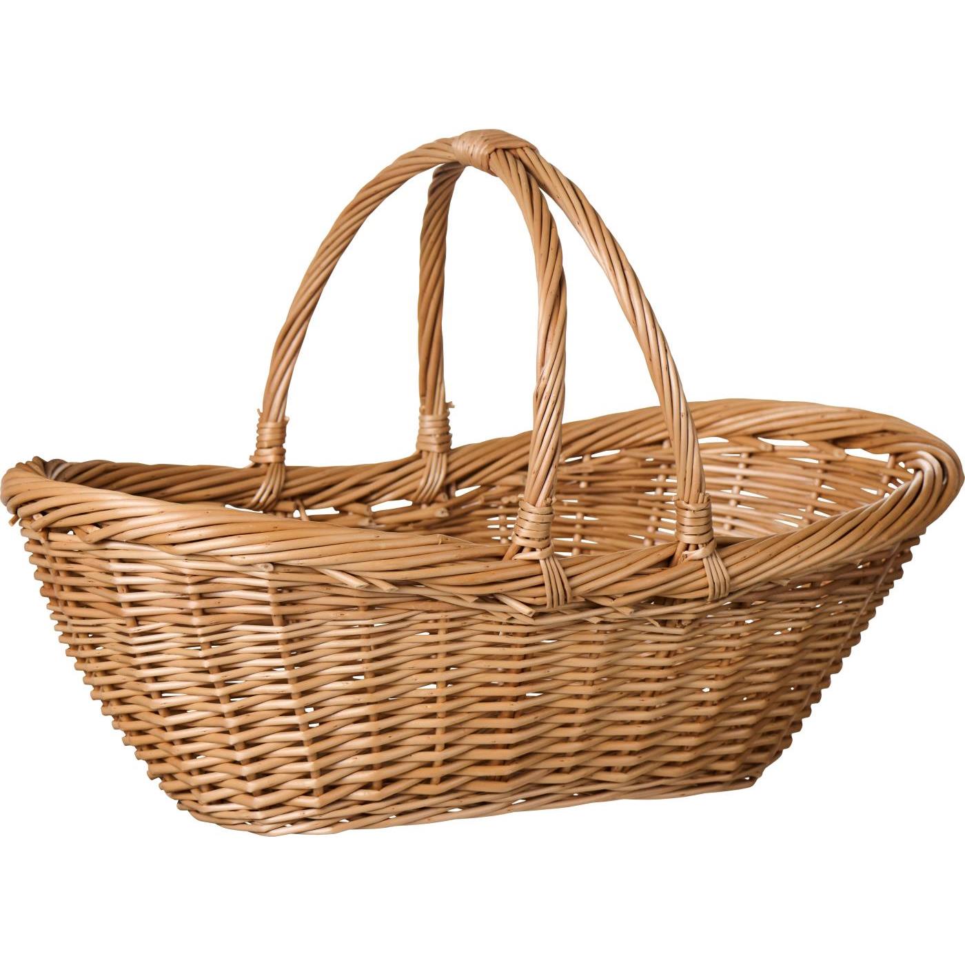 Oval håndlavet kurv i naturpil med to hanke perfekt til opbevaring servering og picnic - køb hos butikalrum.dk