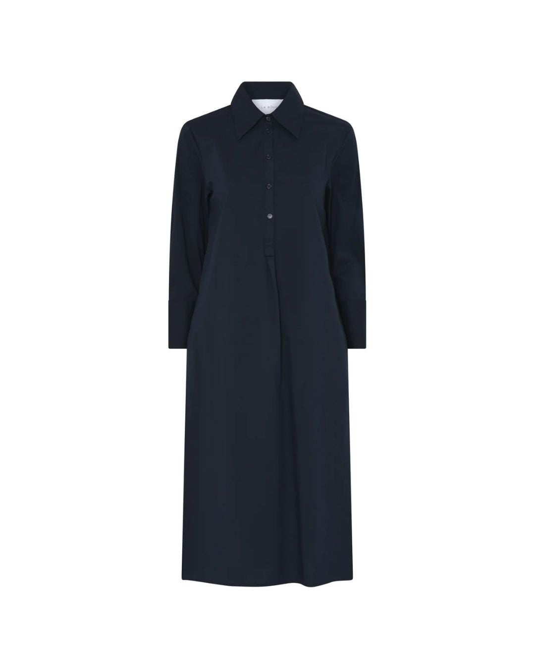 Kamilla Shirt Dress i navy – elegant og alsidig skjortekjole i Vilma-kvalitet, der kombinerer bomuld med polyamid og elastan.