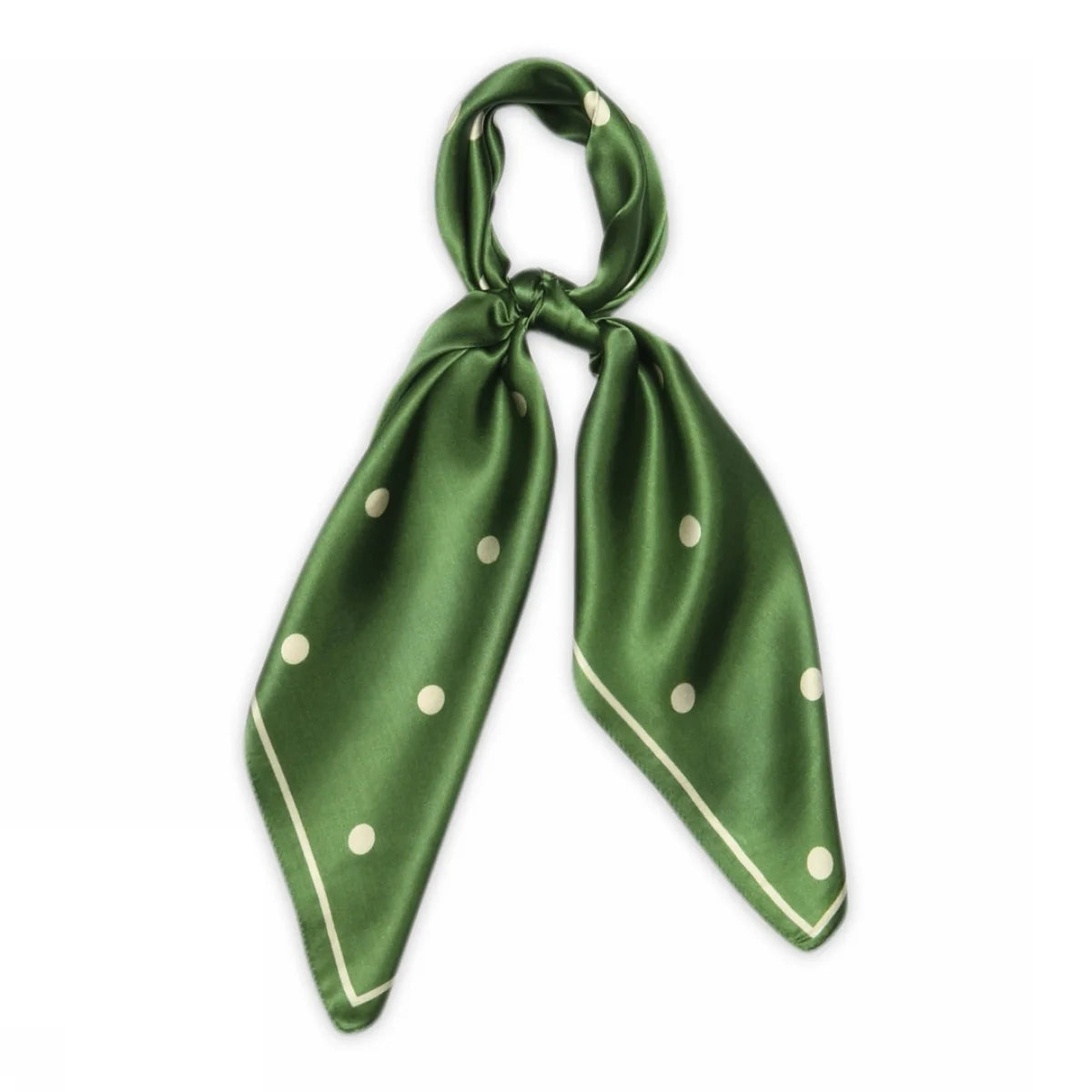 Paloma Silk Scarf fra MPwoman i Forest Elf med elegant prikket mønster, 100% silke og 68 x 68 cm – køb hos butikalrum.dk.