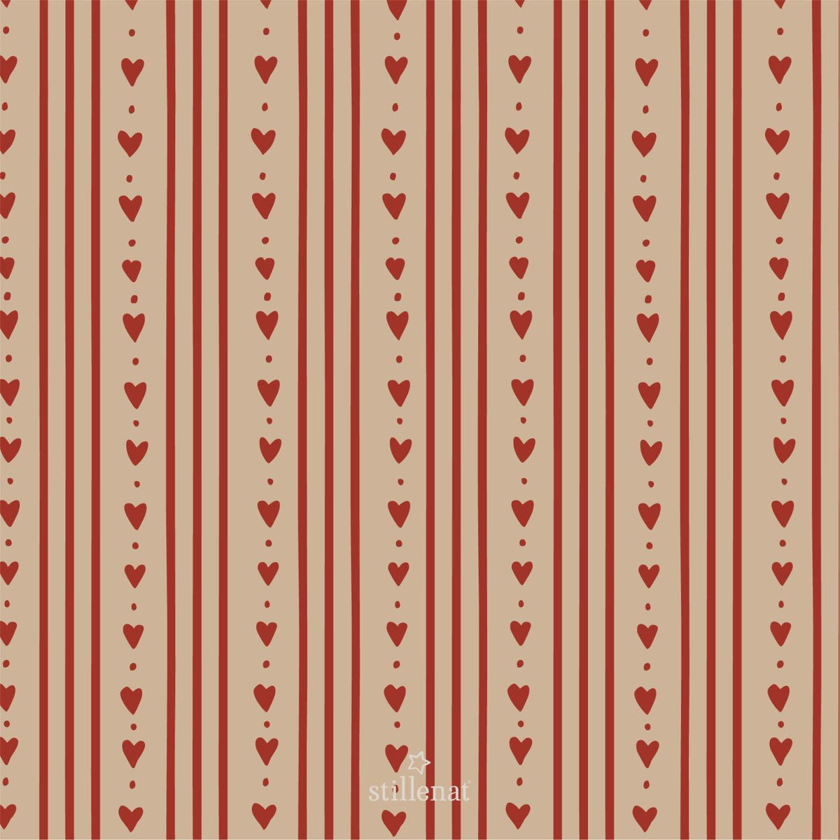 Papirservietter med dekorativt mønster af hjerter og striber, 16,5 x 16,5 cm, 20 stk. pr. pakke – køb hos butikalrum.dk.