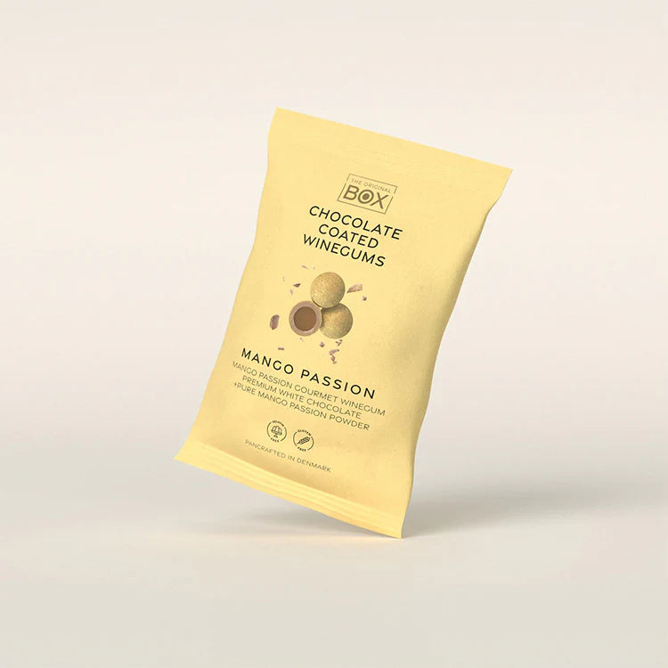 Vingummi med hvid chokolade, passionsfrugt og mango fra Box The Original