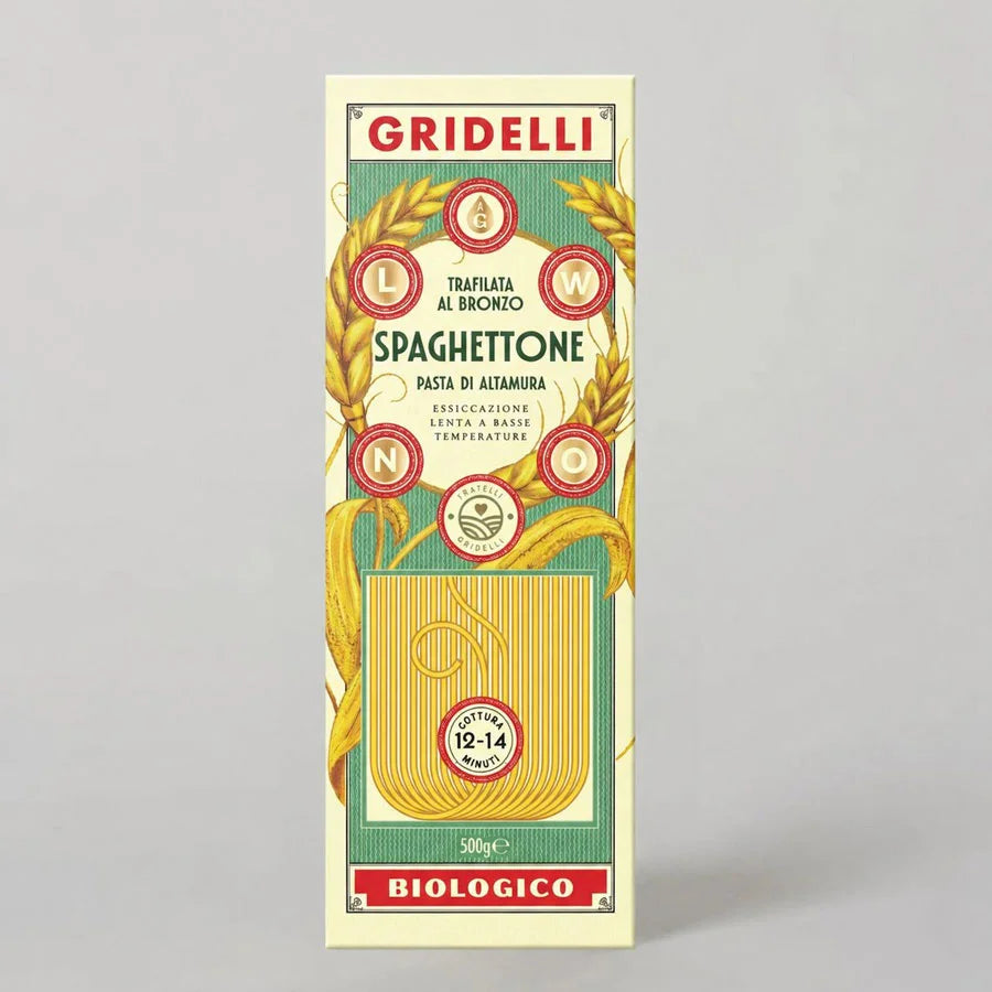 Gridelli Spaghettone Pasta di Altamura, ekstra tyk økologisk spaghetti fra Italien, 500 g – køb hos butikalrum.dk.