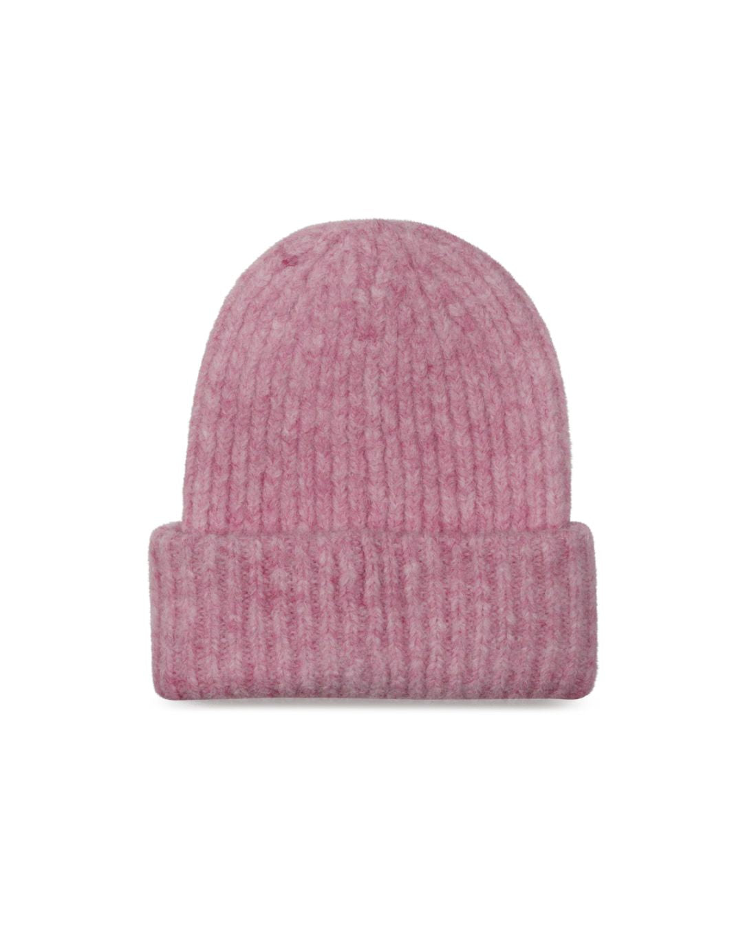 Sui Ava Sisse Beanie i pink, strikket vinterhat i lys pink, varm og stilfuld til koldt vejr.