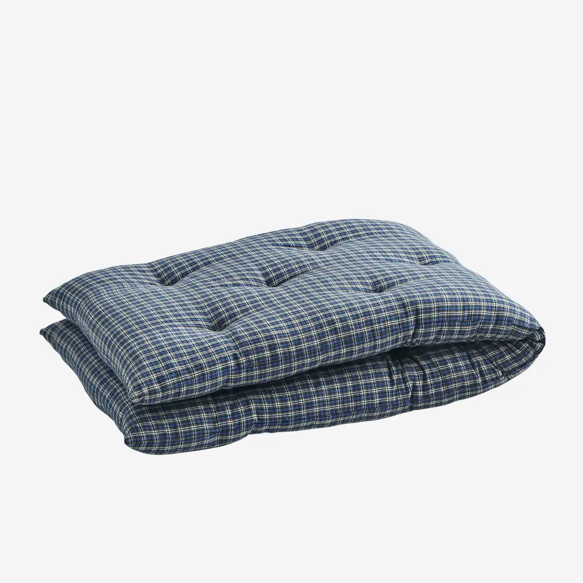 Ternet bomuldsmadras fra Madam Stoltz 45x125 cm i blå, grå og hvid til bænk inde og ude