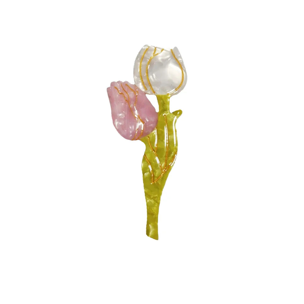 Tulipan hårklemme i rosa og råhvid – køb hos butikalrum.dk