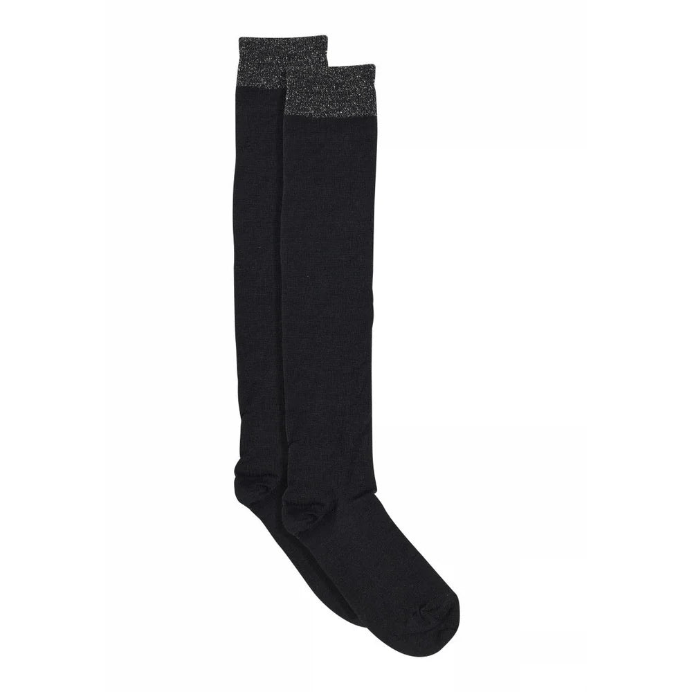 Wool/Silk Knee Socks fra MPwoman, bløde knæstrømper i uld og silke med elegant glimmerkant – fås i Deep Navy, Black, Dark Brown og Medium Grey Melange – køb hos butikalrum.dk.