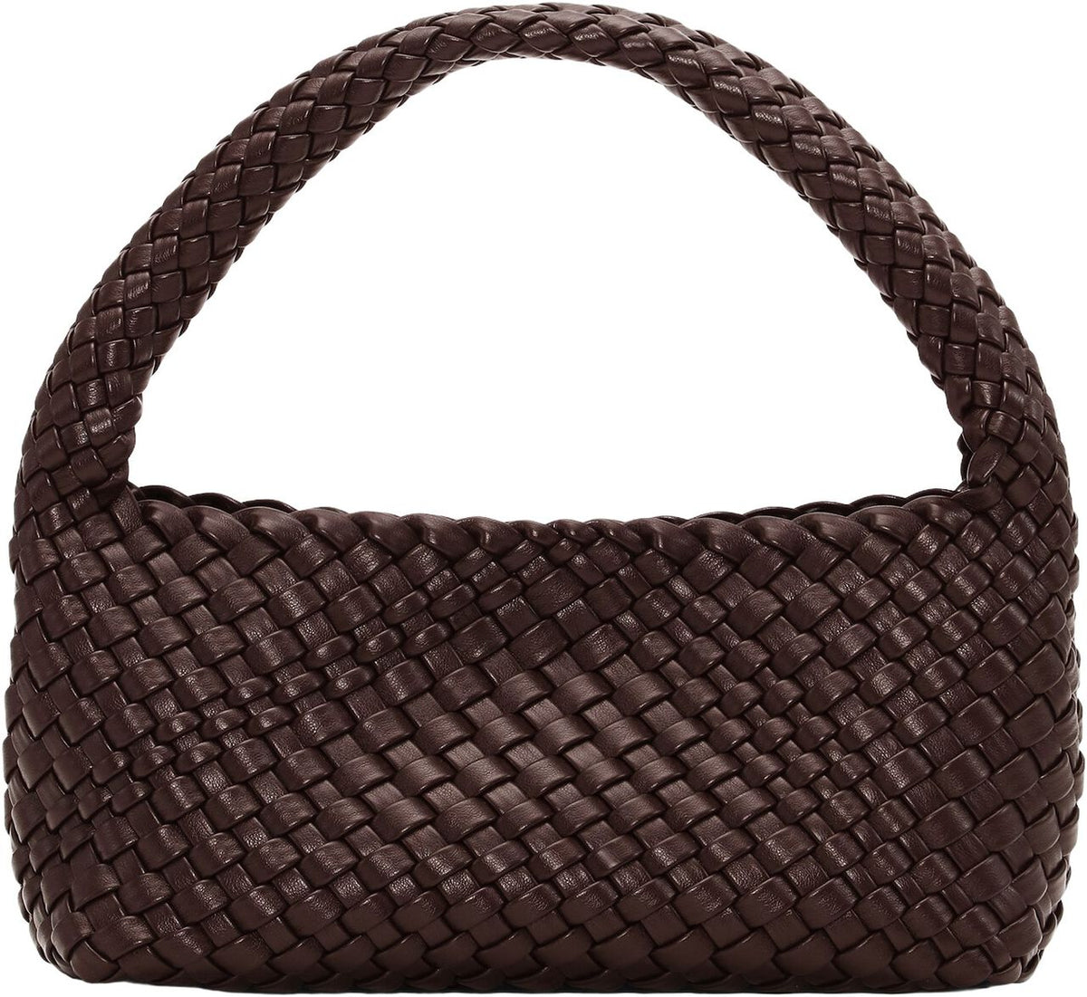 Woven Mini Bag + Pouch fra Sui Ava i brun med flettet design og matchende pouch med lynlås – køb hos butikalrum.dk.