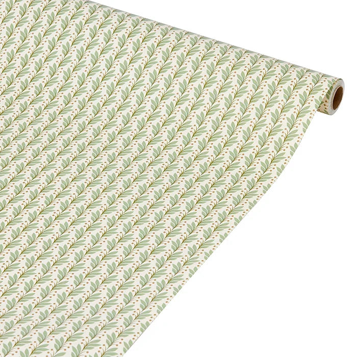 Wrapping Paper Naya fra Bungalow i Moss grøn med ikonisk print, 10 meter x 70 cm – køb hos butikalrum.dk.